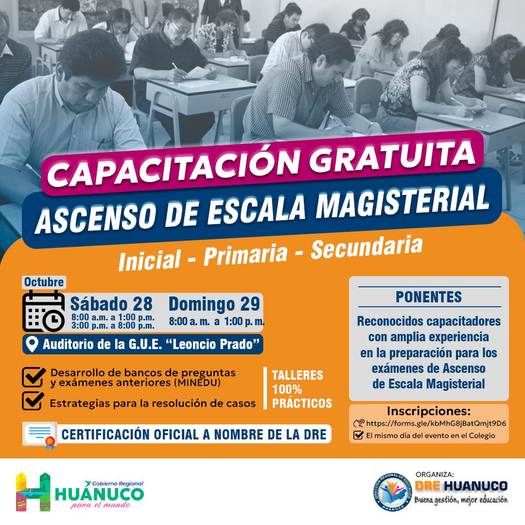 DRE Huánuco Organiza Capacitación Gratuita para el Examen de Ascenso de Escala Magisterial
